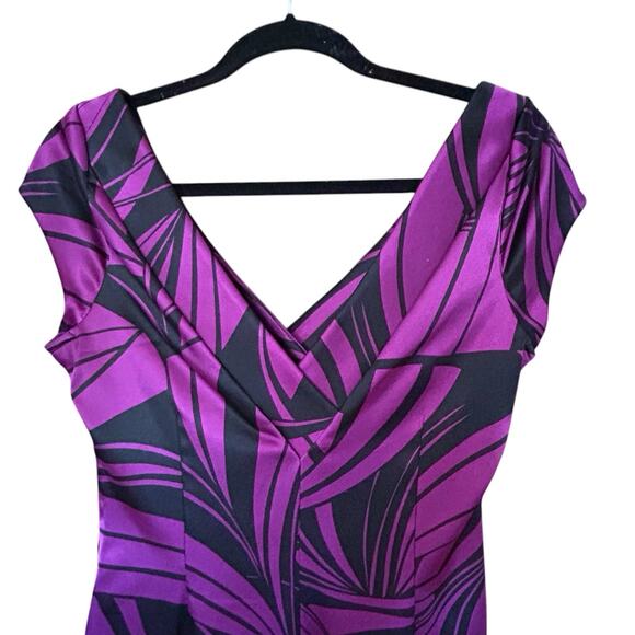 MAGGY LONDON Women’s Purple Black Sheath Ruched Midi Cocktail Dress Size 10 - Picture 11 of 15